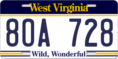 WV license plate 8OA728