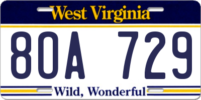 WV license plate 8OA729