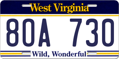 WV license plate 8OA730