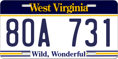 WV license plate 8OA731
