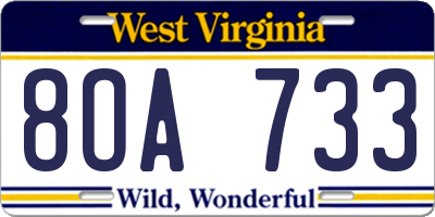 WV license plate 8OA733