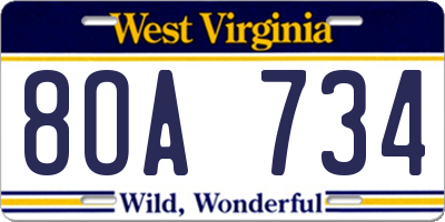 WV license plate 8OA734