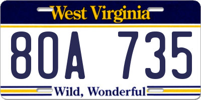 WV license plate 8OA735