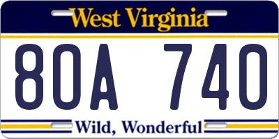 WV license plate 8OA740