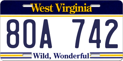 WV license plate 8OA742