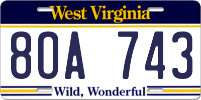 WV license plate 8OA743
