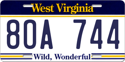 WV license plate 8OA744