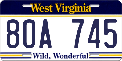 WV license plate 8OA745