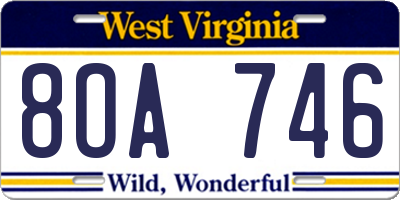 WV license plate 8OA746