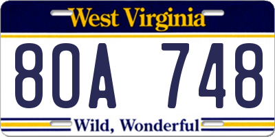 WV license plate 8OA748