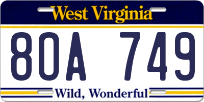 WV license plate 8OA749