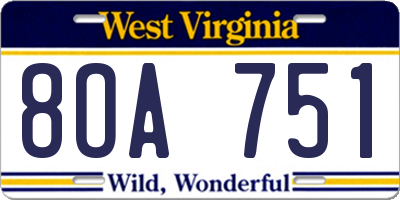 WV license plate 8OA751