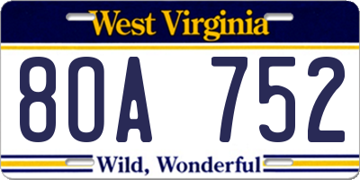 WV license plate 8OA752