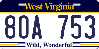 WV license plate 8OA753