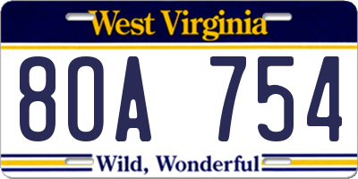 WV license plate 8OA754