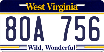WV license plate 8OA756