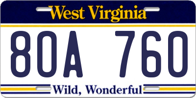 WV license plate 8OA760