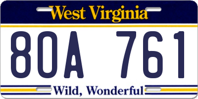 WV license plate 8OA761