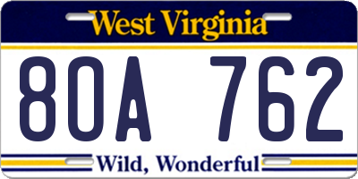 WV license plate 8OA762