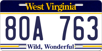 WV license plate 8OA763