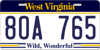 WV license plate 8OA765