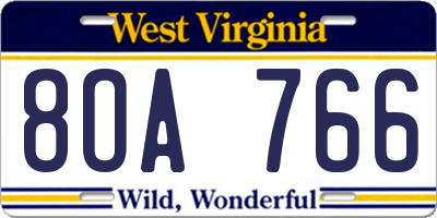 WV license plate 8OA766