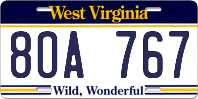 WV license plate 8OA767