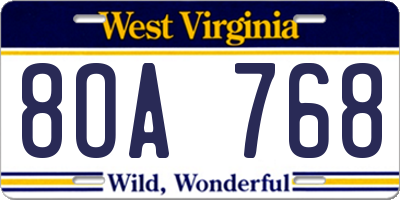 WV license plate 8OA768