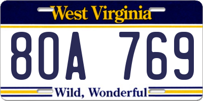 WV license plate 8OA769