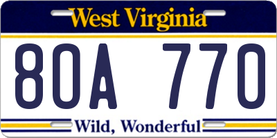 WV license plate 8OA770