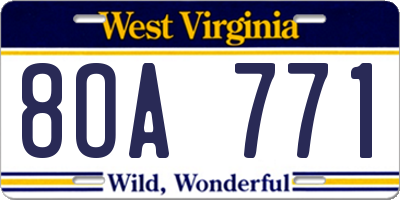 WV license plate 8OA771