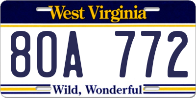 WV license plate 8OA772