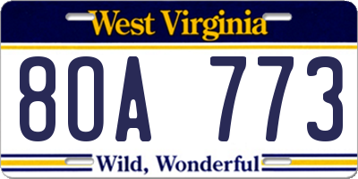 WV license plate 8OA773