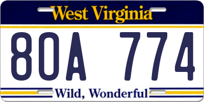 WV license plate 8OA774
