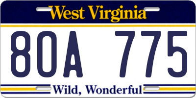 WV license plate 8OA775