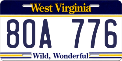 WV license plate 8OA776