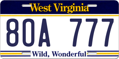 WV license plate 8OA777