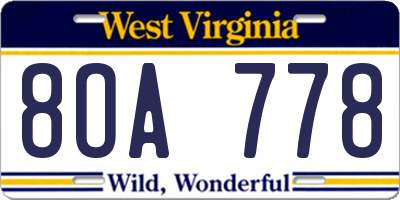 WV license plate 8OA778