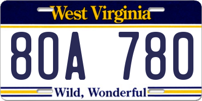 WV license plate 8OA780