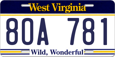 WV license plate 8OA781