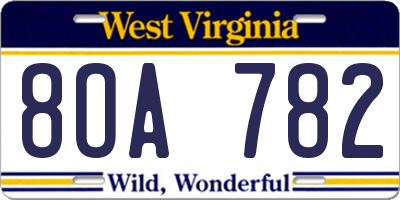 WV license plate 8OA782