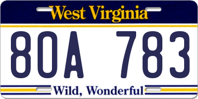 WV license plate 8OA783