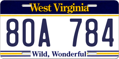 WV license plate 8OA784