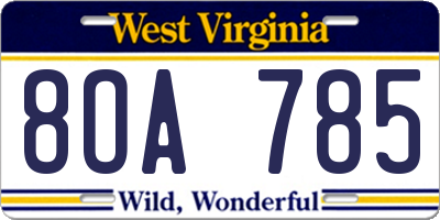 WV license plate 8OA785