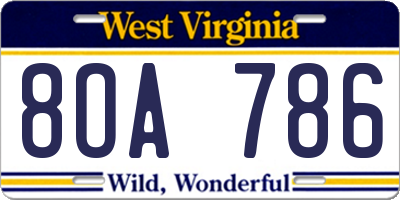 WV license plate 8OA786