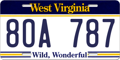 WV license plate 8OA787
