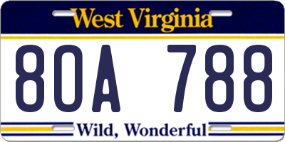 WV license plate 8OA788