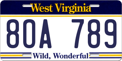 WV license plate 8OA789
