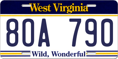 WV license plate 8OA790