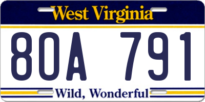 WV license plate 8OA791